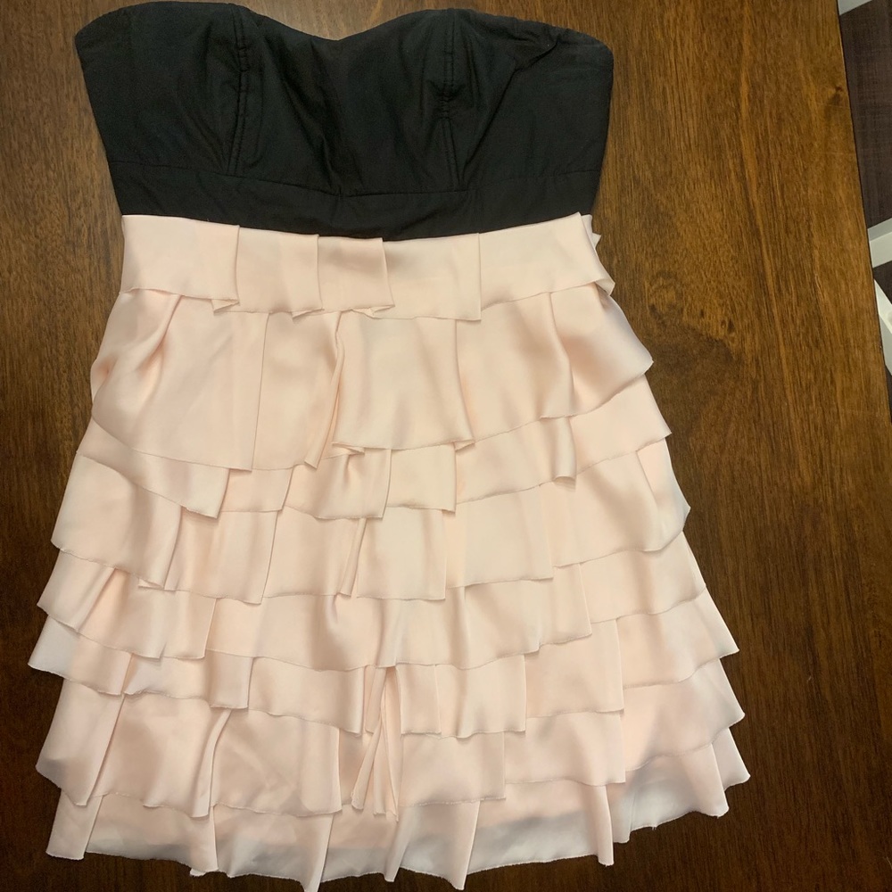 Black and baby pink satin strapless dress